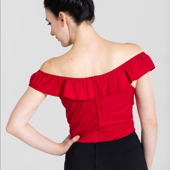 Hell Bunny Rio Ruffle top red zip back - Picture 3 of 4